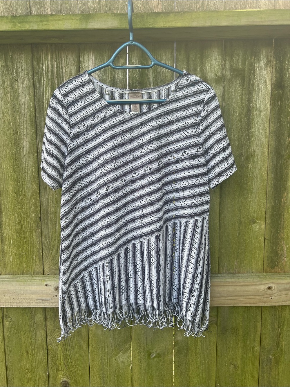 Chicos size 2 L tropical short sleeve shirt with fringe